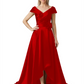 Off Shoulder Mother of the Bride Dress High-Low Satin Gown with Portrait Neckline
