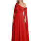 One Shoulder Mother of the Bride Dress Asymmetrical Cape Sleeve Gown with Floral