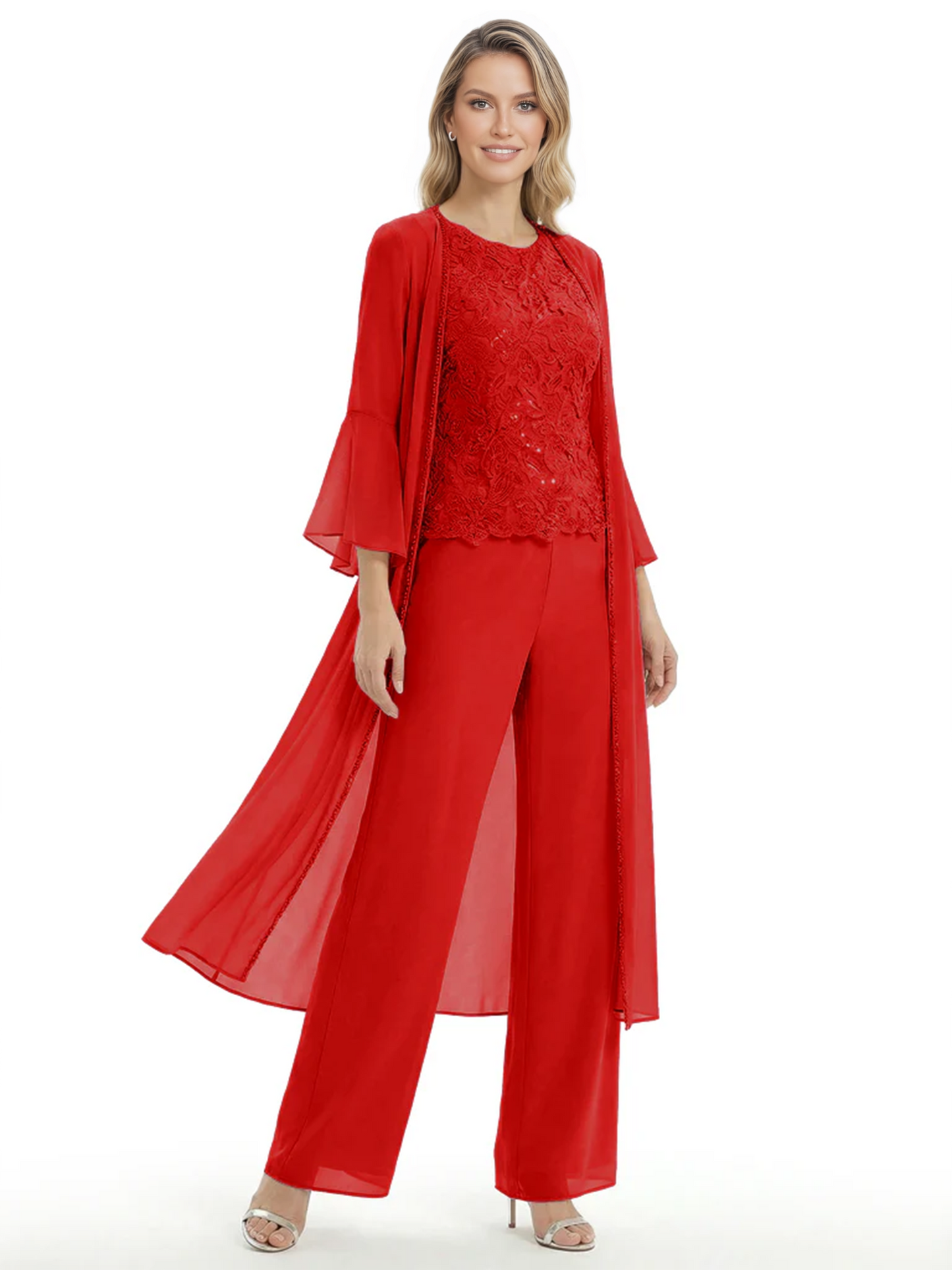 Elegant Pink 3-Piece Pant Set Trending 2026 Styles with Lace Wide-Leg Pants