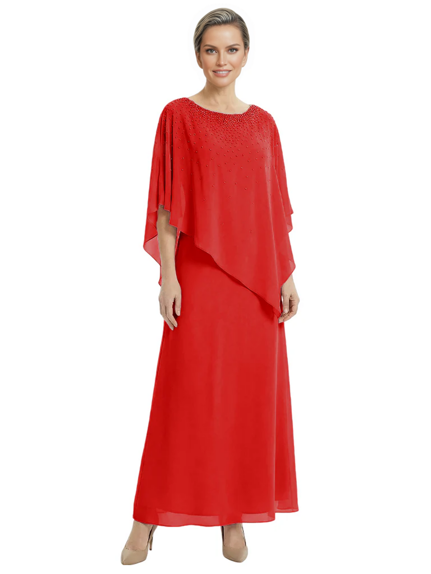 Elegant Mother of Bride Dresses Evening Gowns Trending 2026 Styles with Asymmetric Cape