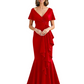 Satin Mother of the Bride Dress with Cascading Ruffles and Mermaid Tail V-Neck