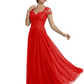 Long A-line Chiffon Short Sleeves Mother of the Brides Dresses Lace Wedding