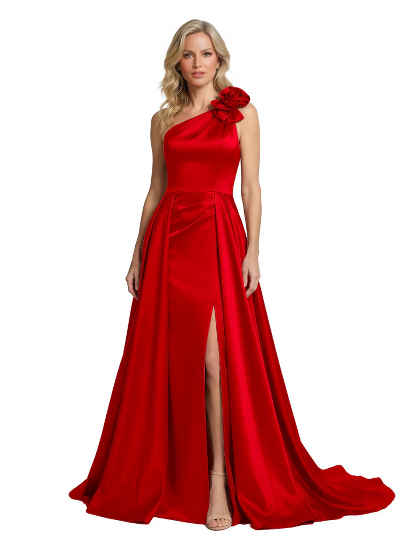 One Shoulder Sleeveless Mother of the Brides Dresses Floor Length Slit With Train