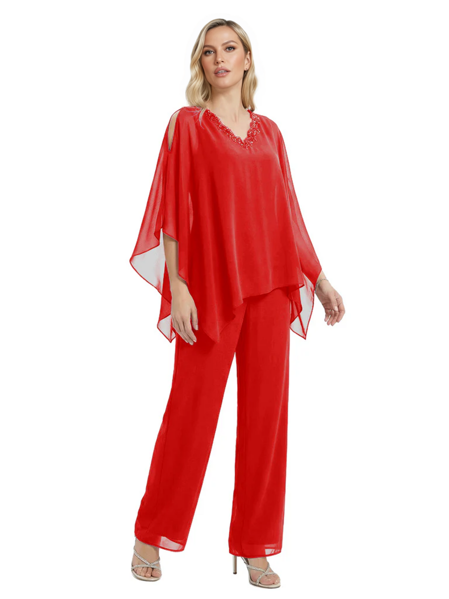 V-Neck Chiffon Mother of the Brides Dresses Plus Size Jacket Suits Wedding