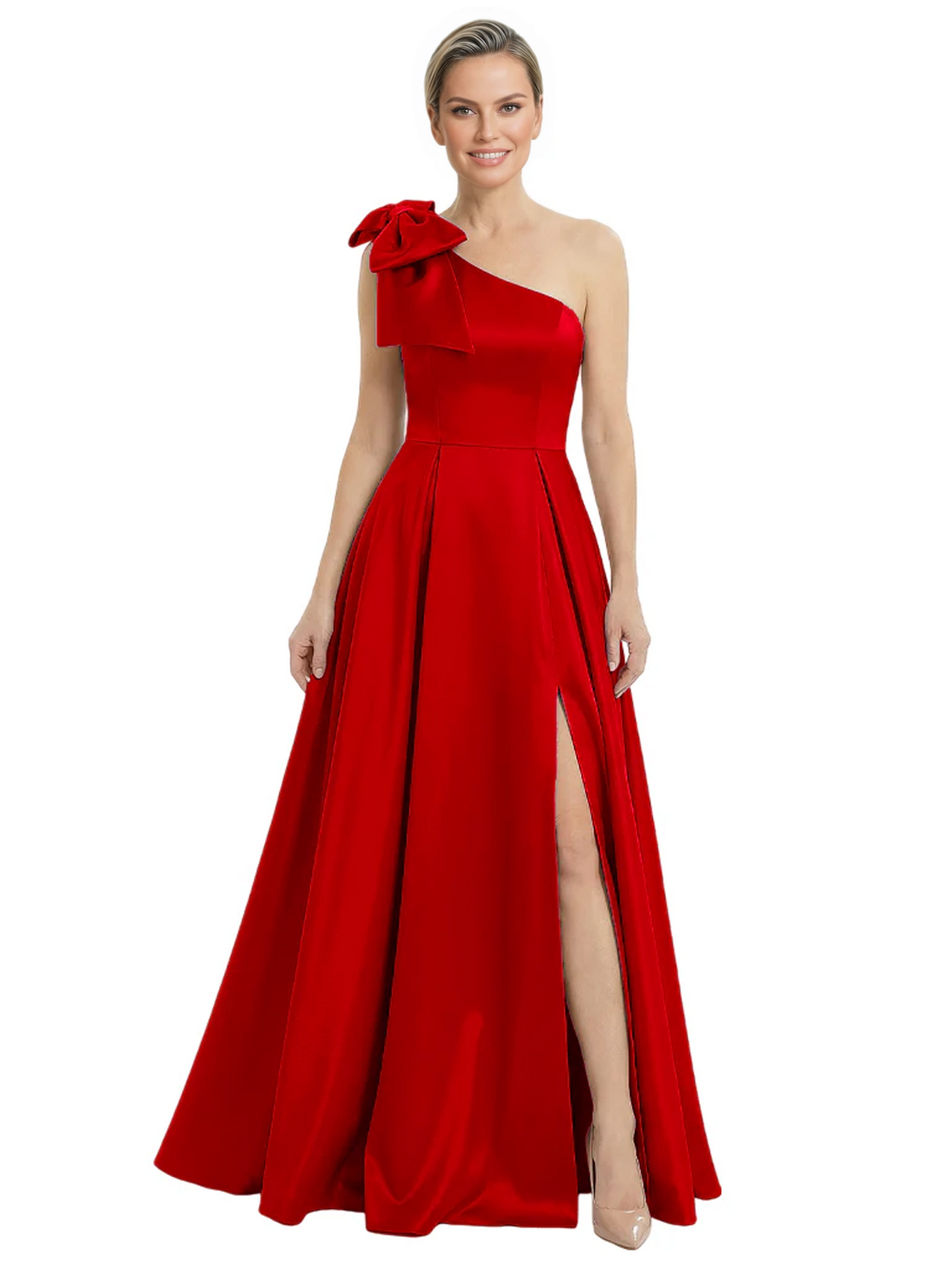 Luxury Bow Black Formal Dress One-Shoulder A-Line Gowns with Sexy Side Slit 2026