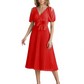 Wedding Formal Dress V-Neck Pleated Chiffon Gown with 3D Flower Accent Knee Length