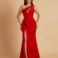 Sexy One Shoulder Soft Satin Side Slit Floor-Length Mermaid Bridesmaid Dresses