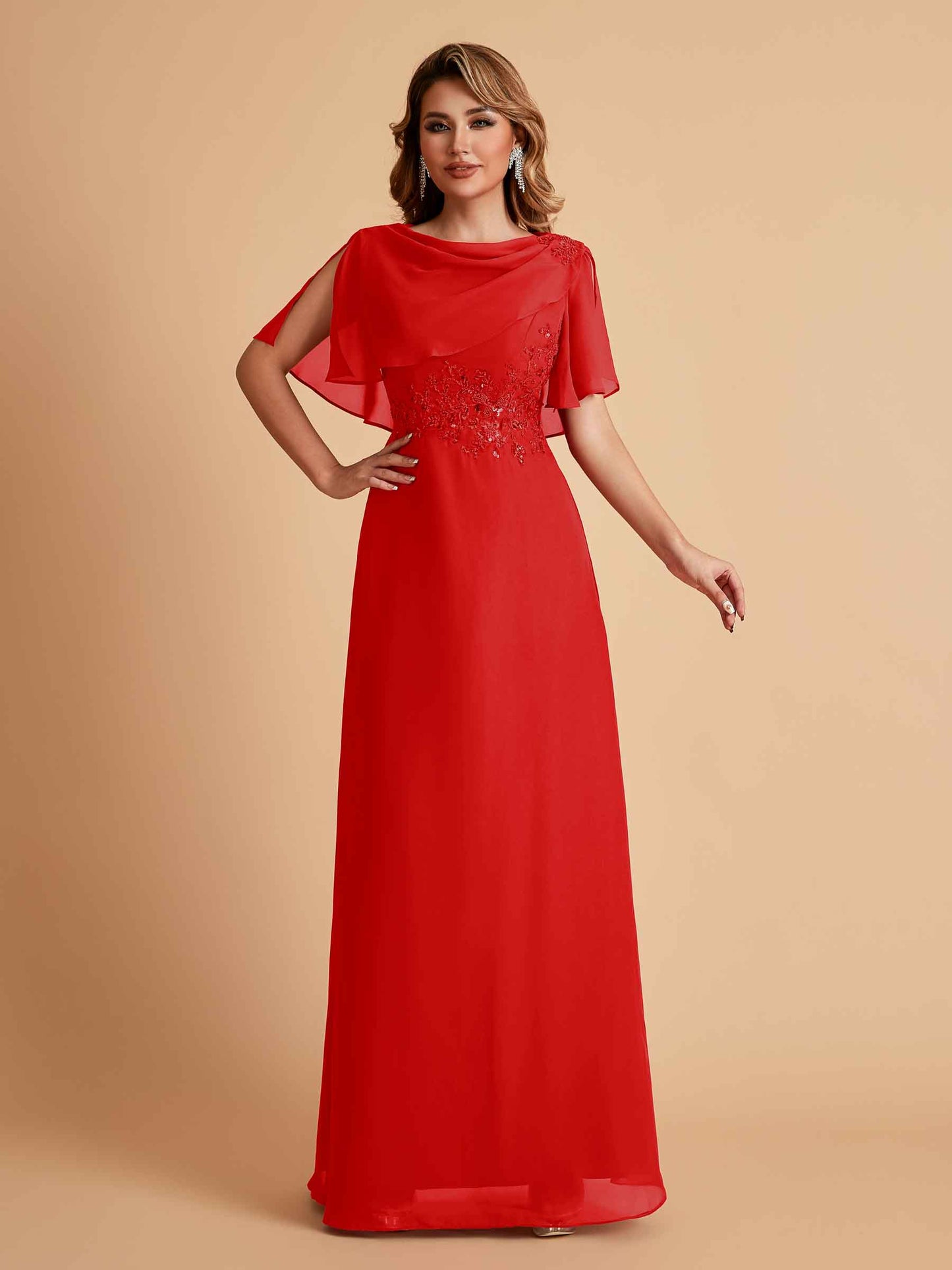 Elegant A-Line Chiffon Half Sleeves Jewel Mother of the Brides Dresses Online