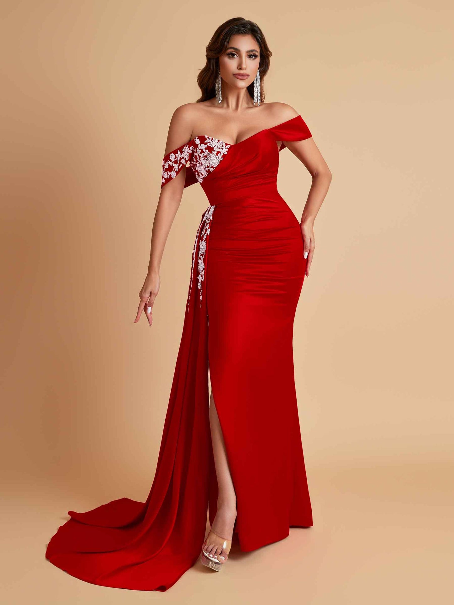 Elegant Soft Satin Mermaid Off Shoulder Floor-Length Mermaid Bridesmaid Dresses