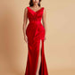 Elegant V Neck Soft Satin Side Slit Floor-Length Mermaid Bridesmaid Dresses
