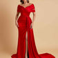 Elegant Soft Satin V-neck Off-the-Shoulder Side-Slit Mermaid Bridesmaid Dresses