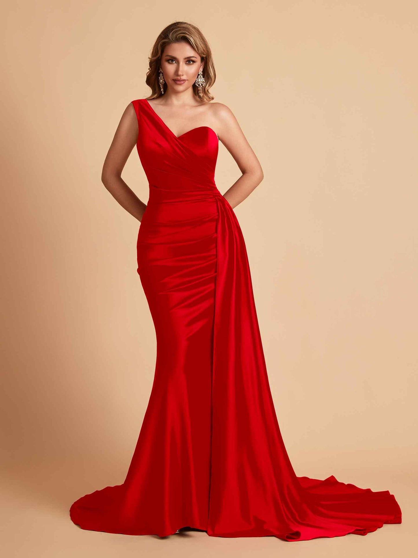 Sexy Satin Mermaid One Shoulder Maxi Long Bridesmaid Dresses Online