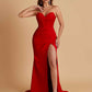 Elegant Soft Satin Mermaid V-neck Side Slit Floor-Length Bridesmaid Dresses Online