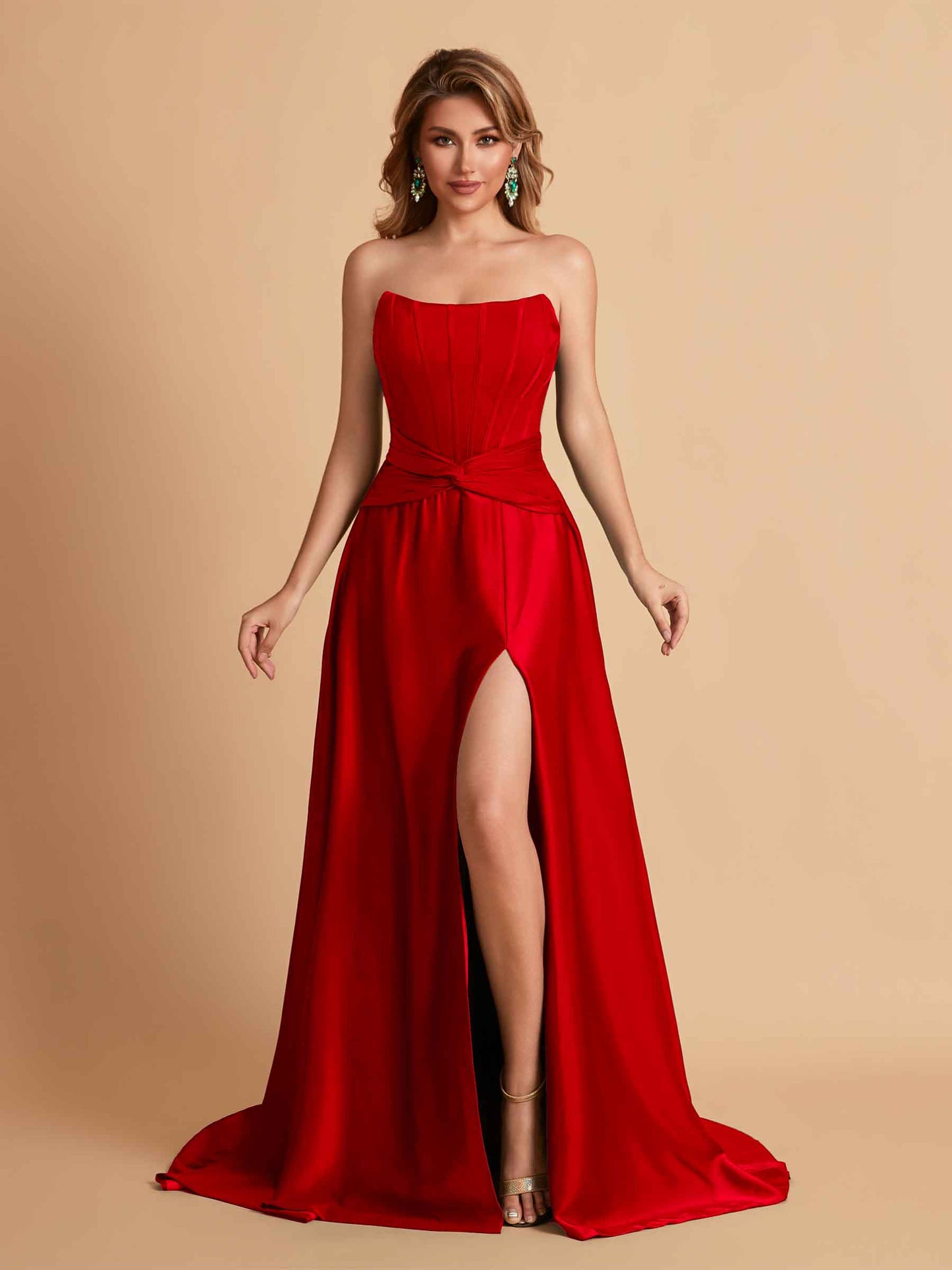 Elegant Satin Sweetheart A-Line Side Slit Floor Length Bridesmaid Dresses