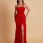 Gorgeous Square Criss Cross Soft Satin Side Slit Floor-Length Mermaid Bridesmaid Dresses
