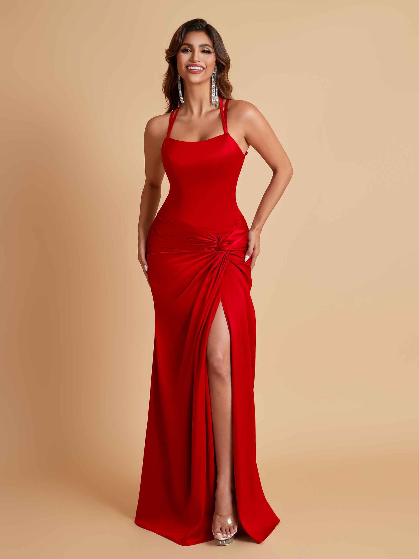 Gorgeous Square Criss Cross Soft Satin Side Slit Floor-Length Mermaid Bridesmaid Dresses