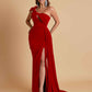 Gorgeous One Shoulder Bow Knot Soft Satin Side Slit Floor-Length Mermaid Bridesmaid Dresses