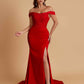 Elegant Soft Satin Mermaid Off Shoulder Side Slit Floor-Length Mermaid Bridesmaid Dresses