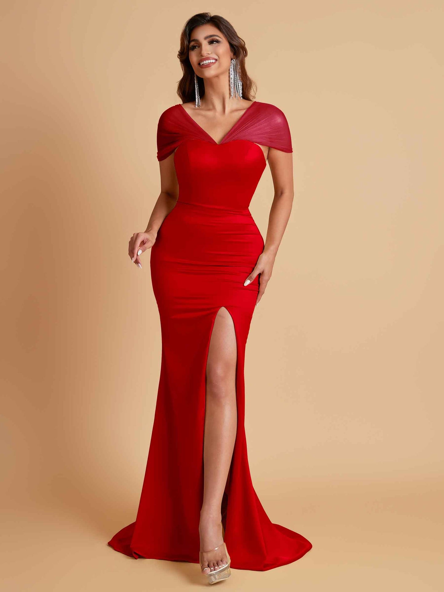 Sexy Soft Satin Mermaid V-neck Floor-Length Mermaid Bridesmaid Dresses