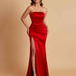 Elegant Soft Satin Strapless Split Side Mermaid Bridesmaid Dresses