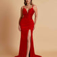 Sexy Soft Satin V-neck Spaghetti Strap Side-Slit Mermaid Bridesmaid Dresses
