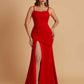 Sexy Soft Satin Mermaid Spaghetti Straps Side Slit Floor-Length Bridesmaid Dresses