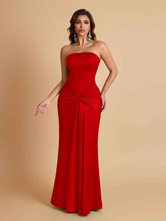 Sexy Soft Satin Mermaid Strapless Floor-Length Mermaid Bridesmaid Dresses