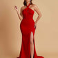 Elegant Soft Satin Mermaid Halter Side Slit Floor-Length Bridesmaid Dresses Online