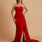 Simple Soft Satin Mermaid Strapless Floor-Length Mermaid Bridesmaid Dresses