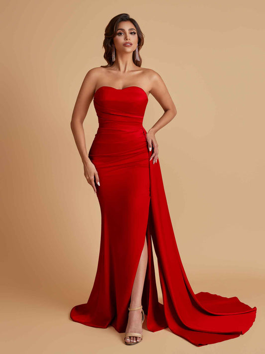 Simple Soft Satin Mermaid Strapless Floor-Length Mermaid Bridesmaid Dresses