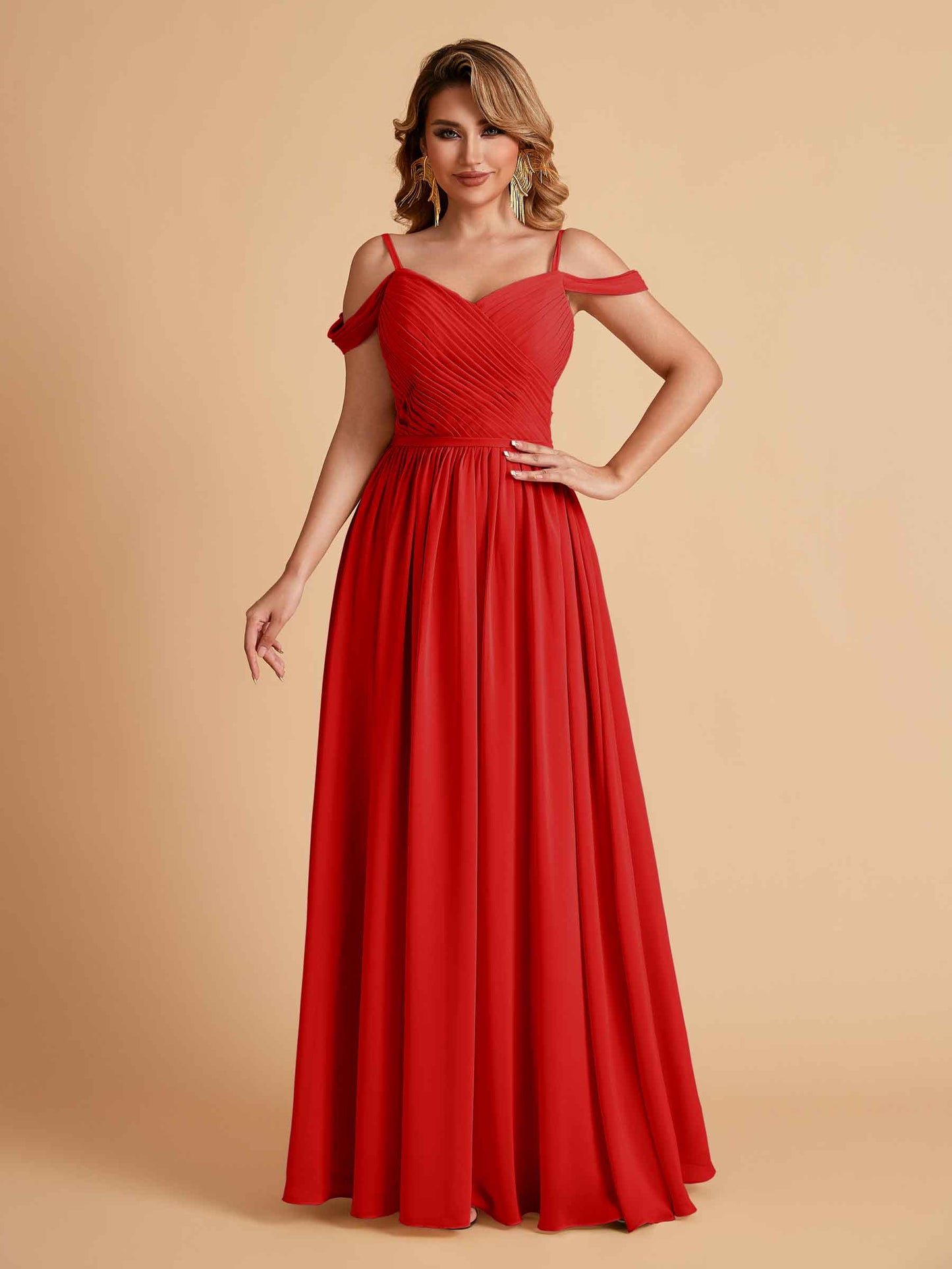 Elegant A-line Chiffon Off The Shoulder V-Neck Bridesmaid Dresses Online