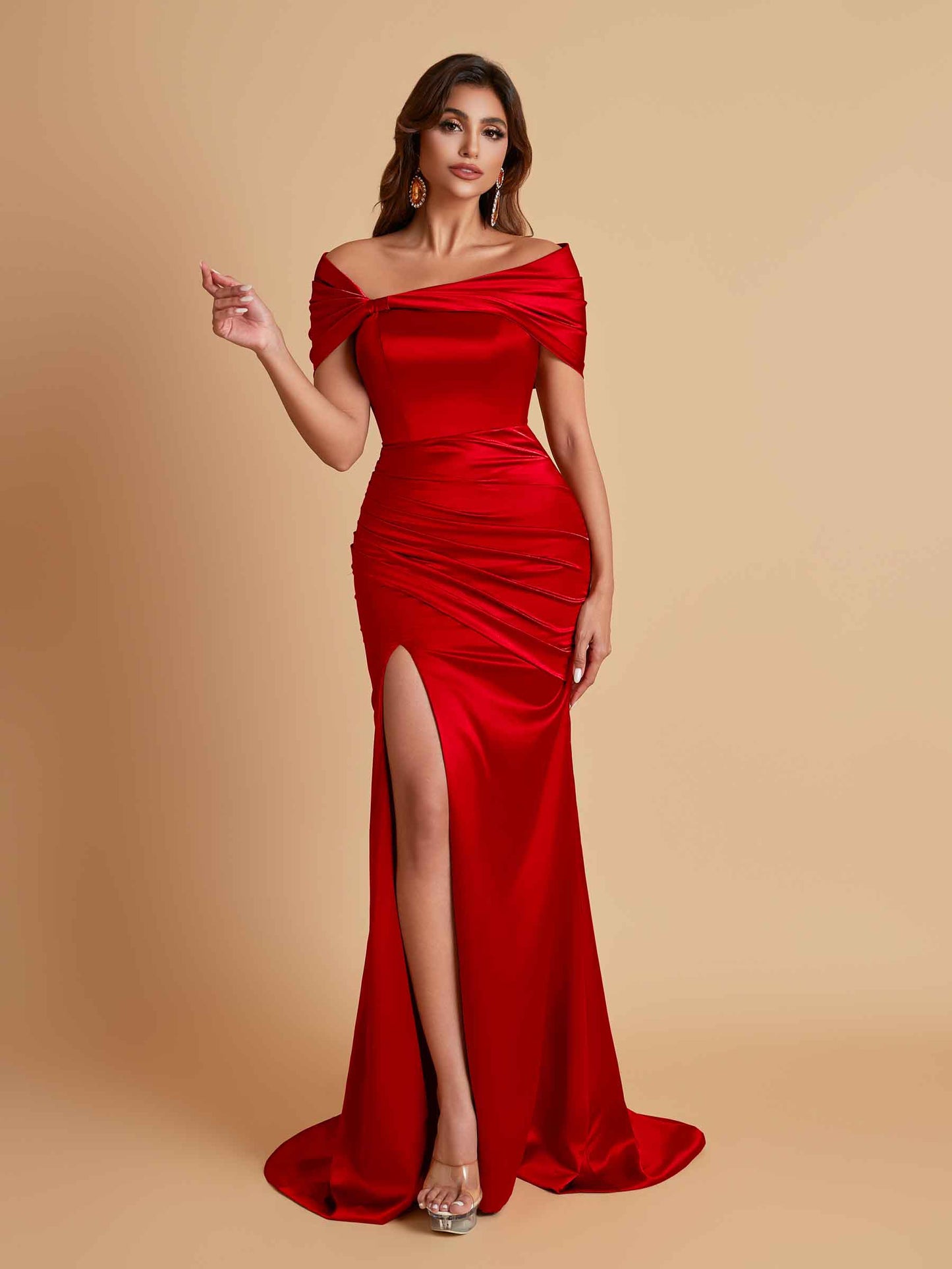 Elegant Soft Satin Off-the-shoulder Side-Slit Mermaid Bridesmaid Dresses