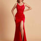 Sexy Satin V-neck Side Slit Mermaid Floor Length Bridesmaid Dresses