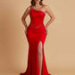 Sexy Soft Satin Mermaid One Shoulder Side Slit Beading Floor-Length Bridesmaid Dresses Online