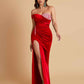 Sexy Soft Satin Mermaid One Shoulder Side Slit Floor-Length Mermaid Bridesmaid Dresses