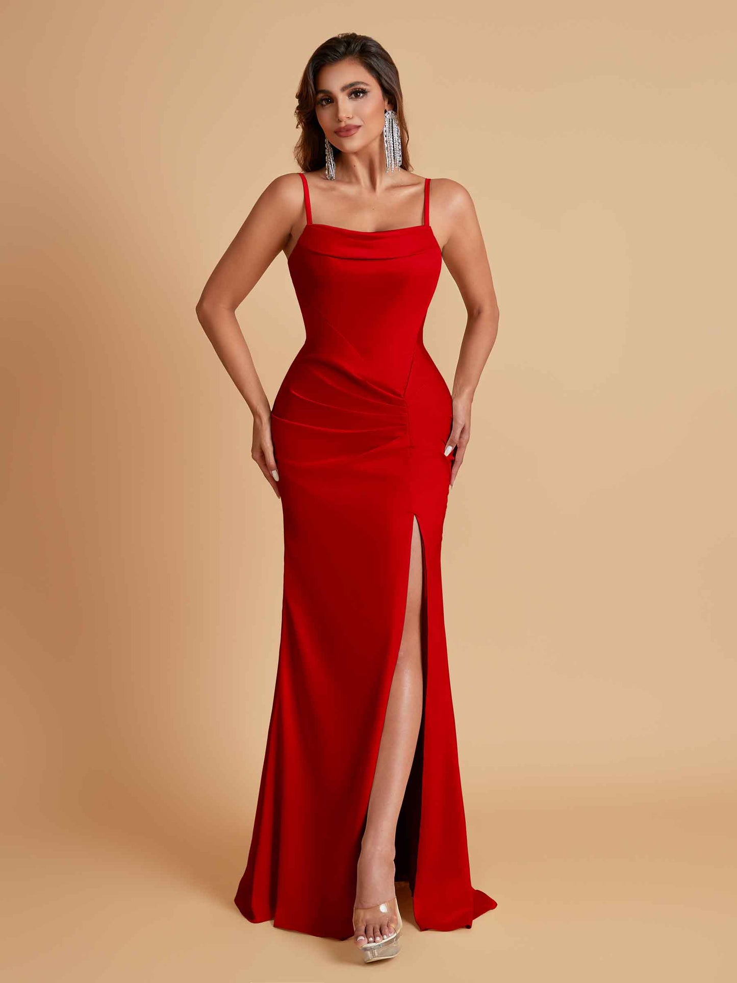 Gorgeous Spaghetti Straps Soft Satin Side Slit Floor-Length Mermaid Bridesmaid Dresses