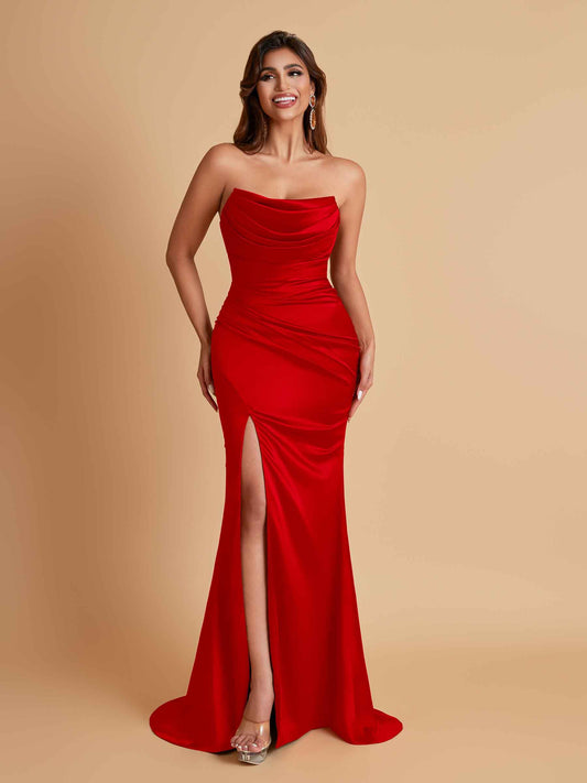 Sexy Soft Satin Mermaid Side Slit Floor-Length Mermaid Bridesmaid Dresses