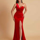Gorgeous One Shoulder Soft Satin Side Slit Floor-Length Mermaid Bridesmaid Dresses