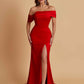 Elegant Soft Satin Mermaid Off Shoulder Asymmetrical Side Slit Floor-Length Bridesmaid Dresses