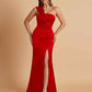 Elegant Soft Satin One Shoulder Strapless Side-Slit Mermaid Bridesmaid Dresses