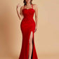 Sexy Soft Satin Mermaid Spaghetti Straps Side Slit Floor-Length Bridesmaid Dresses