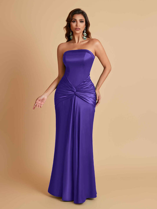 Sexy Soft Satin Mermaid Strapless Floor-Length Mermaid Bridesmaid Dresses