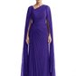 Elegant Asymmetric Neck Long A-Line Chiffon Mother of the Brides Dresses Mom Outfit with Cape