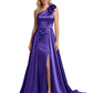 One Shoulder Sleeveless Mother of the Brides Dresses Floor Length Slit With Train