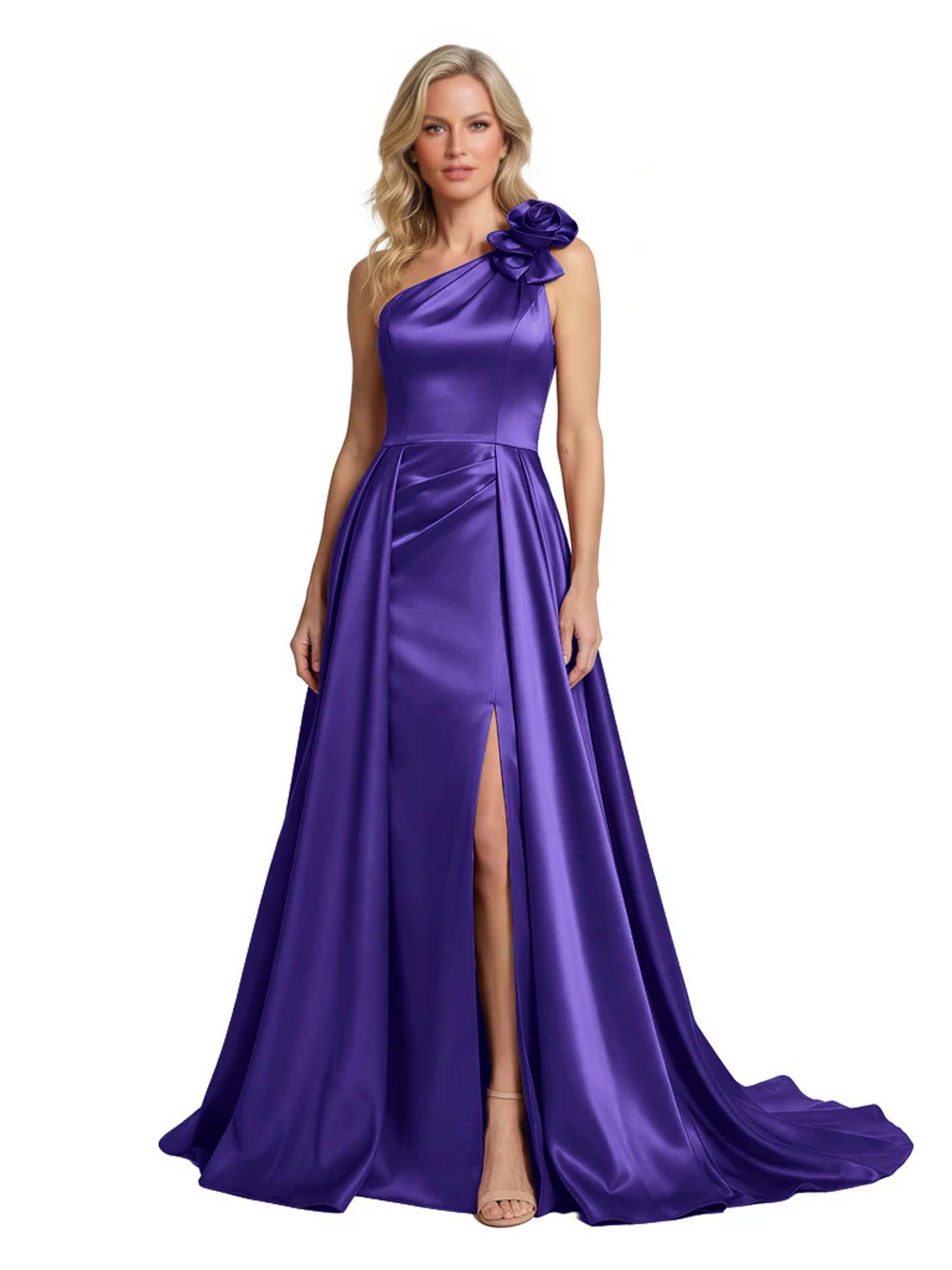 One Shoulder Sleeveless Mother of the Brides Dresses Floor Length Slit With Train