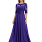 Illusion Neck Mother of the Bride Dress Half Sleeve Lace Applique Gowns Chiffon