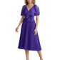 Wedding Formal Dress V-Neck Pleated Chiffon Gown with 3D Flower Accent Knee Length