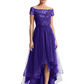 Formal High-Low Mother of the Bride Gown Short Sleeve Lace Maxi Dress with Tiered Skirt