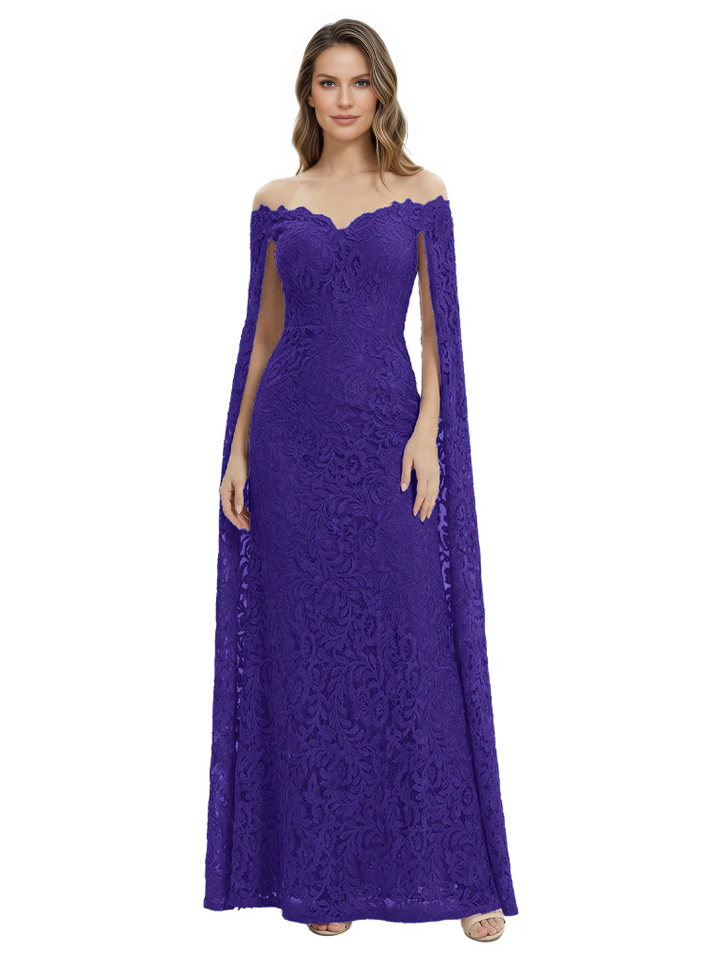 Elegant Mother of the Groom Gown Floral Lace Embroidered Formal Dress with Cape