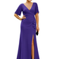 Elegant Evening Gown Trending V-Neck & Ruffle Detail Mother of Bride Outfits Slit